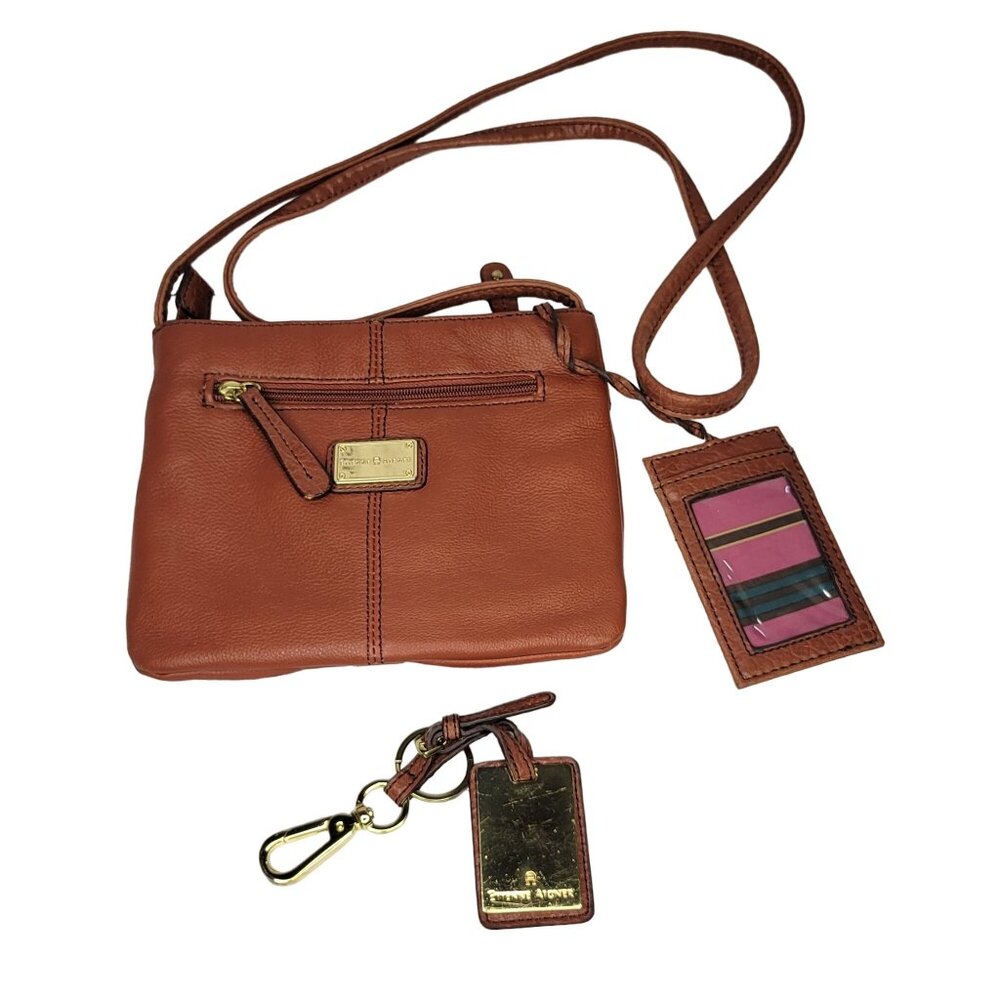 Etienne Aigner Whitney Collection Brown Leather Crossbody Bag With Keychain & ID - Picture 2 of 11